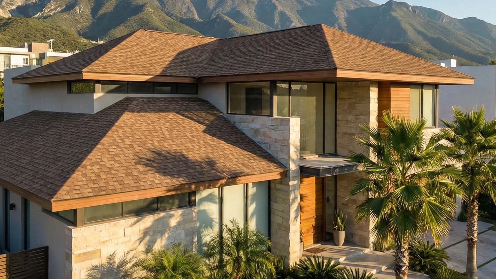 Residencia moderna con cubierta de teja asfáltica arquitectónica